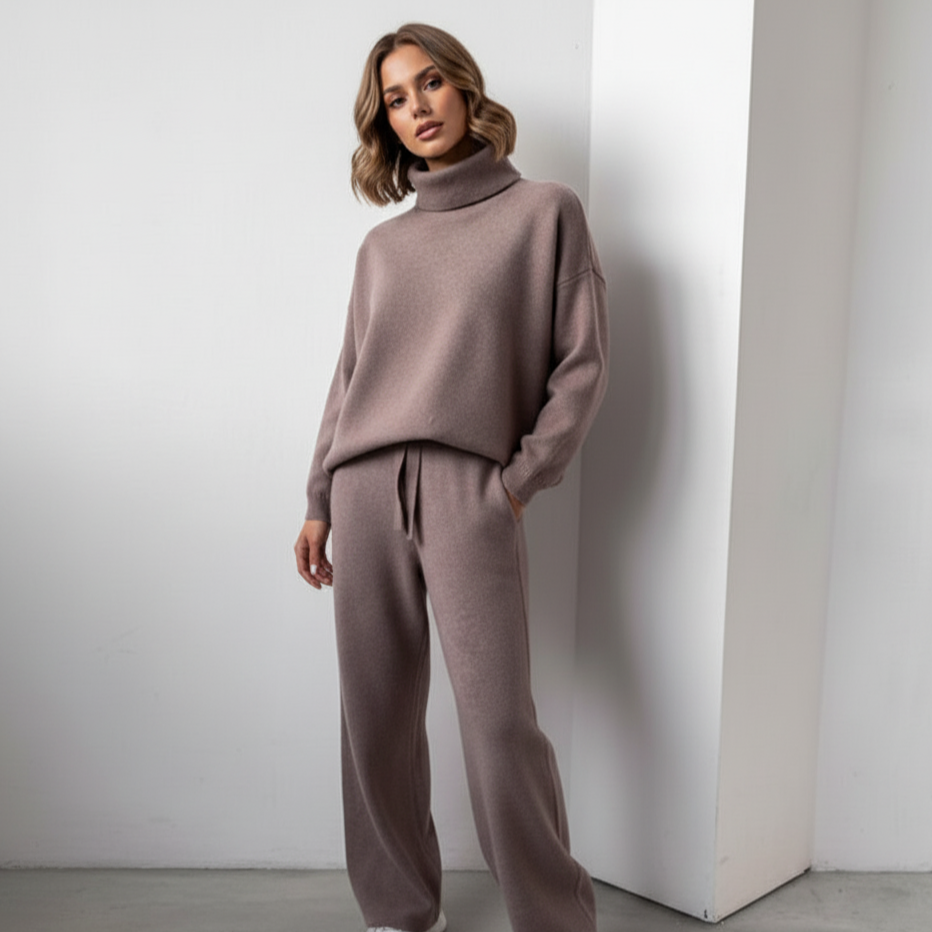 Elegancki Damski Komplet Sweter Golf | Miękki, Ciepły i Stylowy